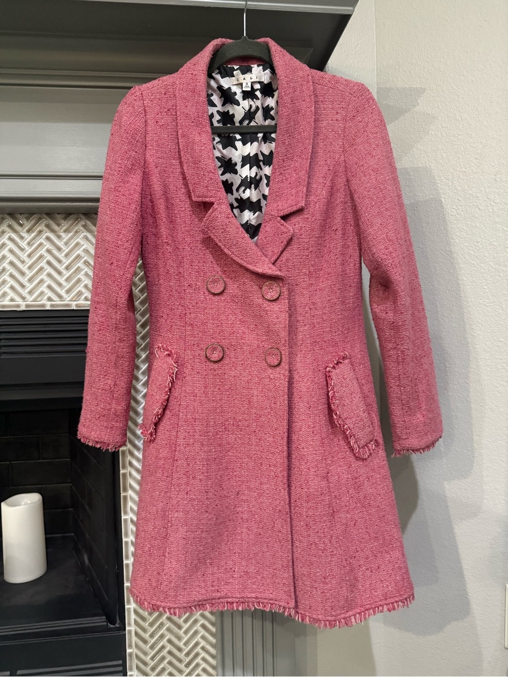 CAbi Pink Tweed Double-Breasted Pea Coat